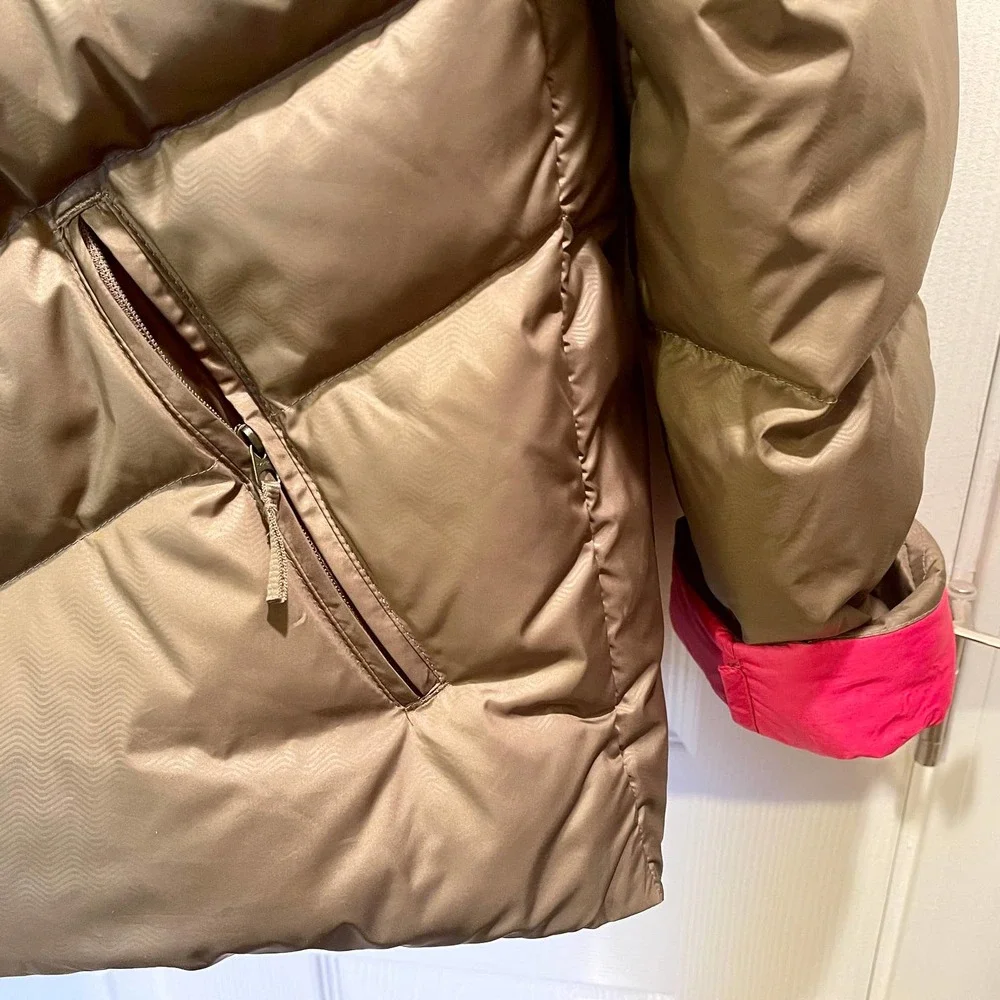 Nike Puffy Down &‎ Feathers Hooded Jacket Womens Sz XL Brown  .01 S-1295
